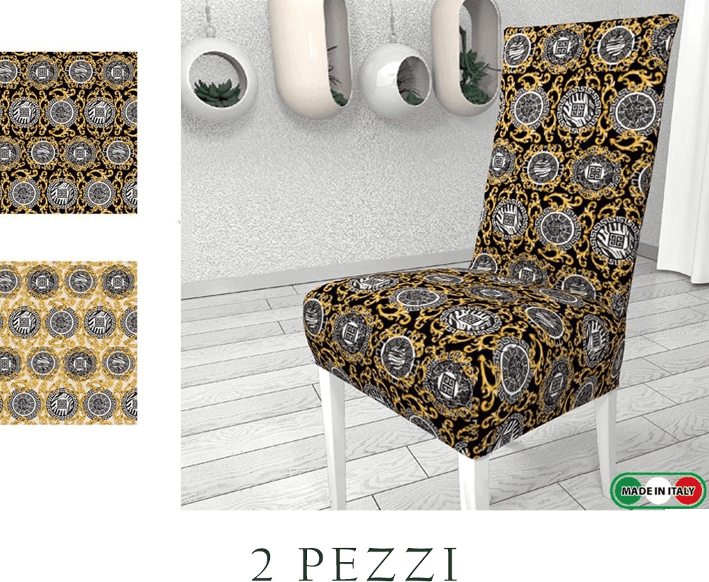 2 PEZZI COPRISEDIA FODERA PER SEDIA E SCHIENALE FANTASIA IN STAMPA DIGITALE 3D - 4