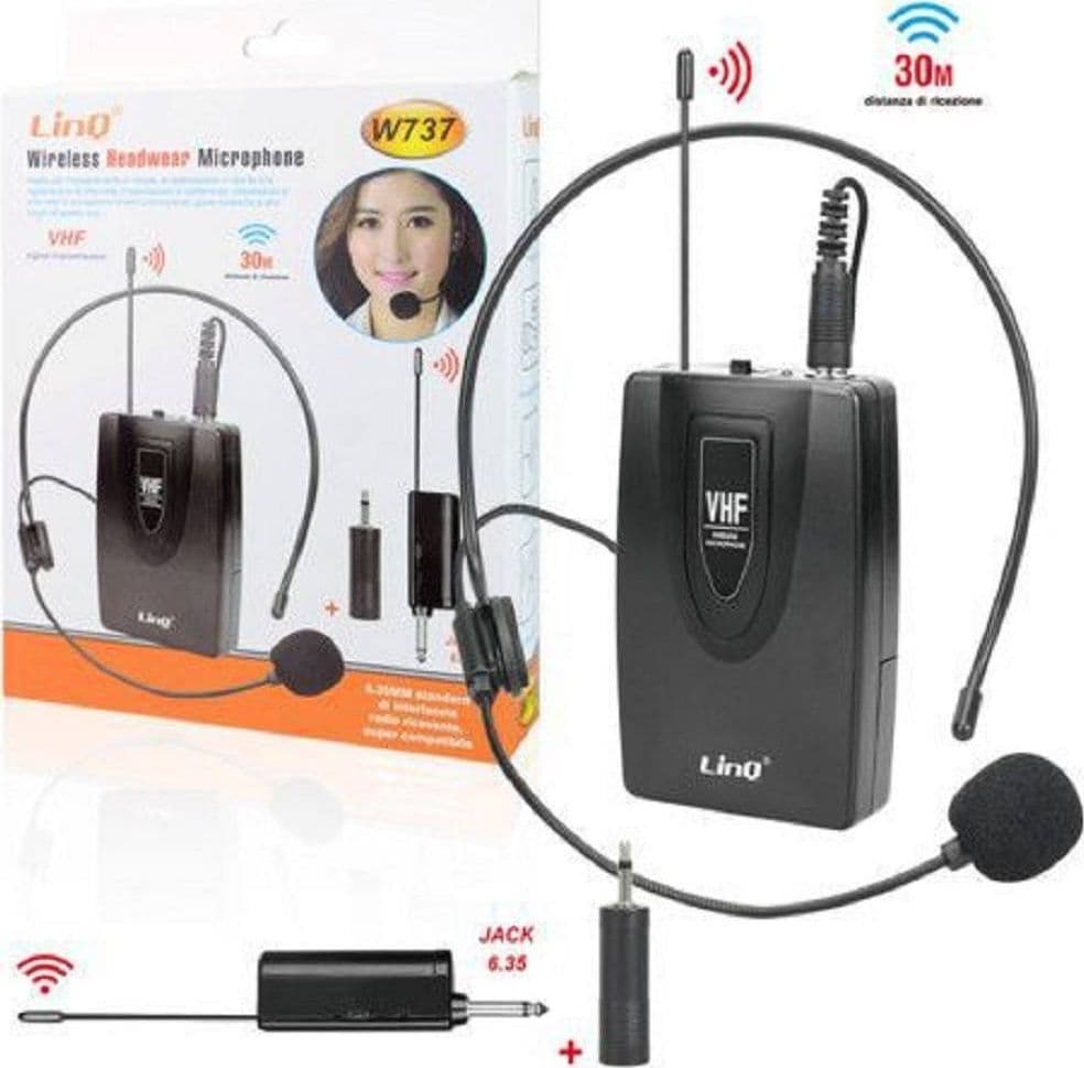 AMPLIFICATORE VOCALE PORTATILE CON MICROFONO AD ARCHETTO WIRELESS VHF 30MT W737 - 2