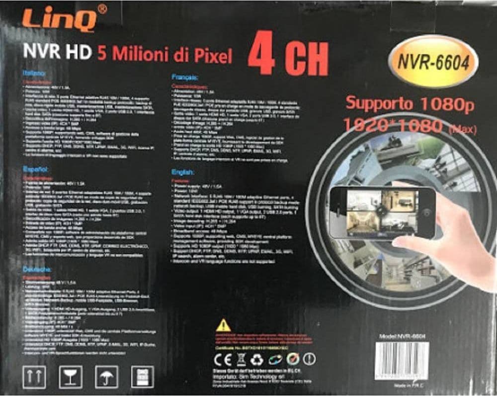 NVR 4CH CANALI REGISTRATORE REC&LIVE FULL HD 1080P WIFI H.264 H.265 P2P NVR-6604 - 3