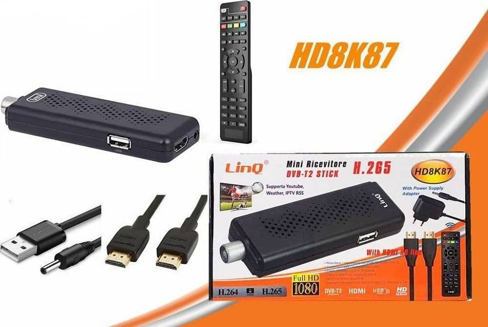 MINI DECODER DIGITALE TERRESTRE DVB-T2 DONGLE STICK HDMI HEVC H.265 1080P HD8K87 - 2