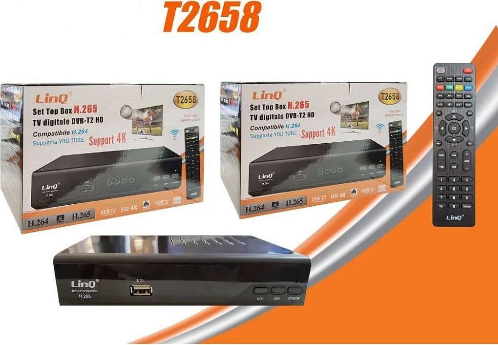 DECODER DIGITALE TERRESTRE T2 SET TOP BOX DVB-T2 HD H.265 USB SCART HDMI 4K T2658