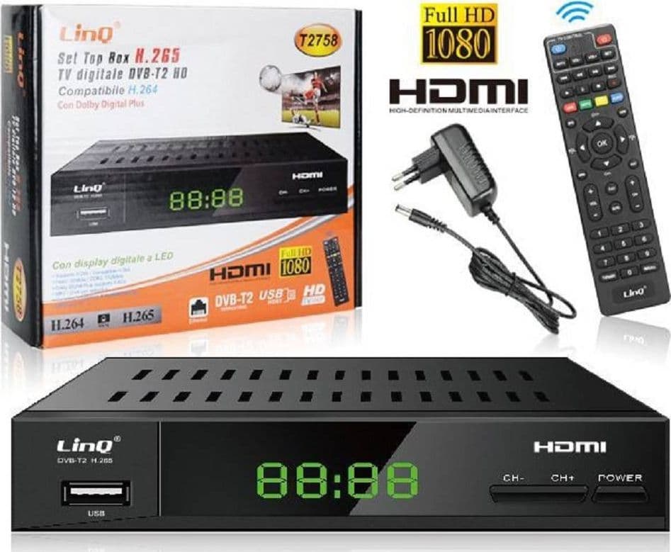 DECODER TV DIGITALE TERRESTRE T2 SET TOP BOX FULL HD DVB-T2 HD H.265 PVR T2758 - 2