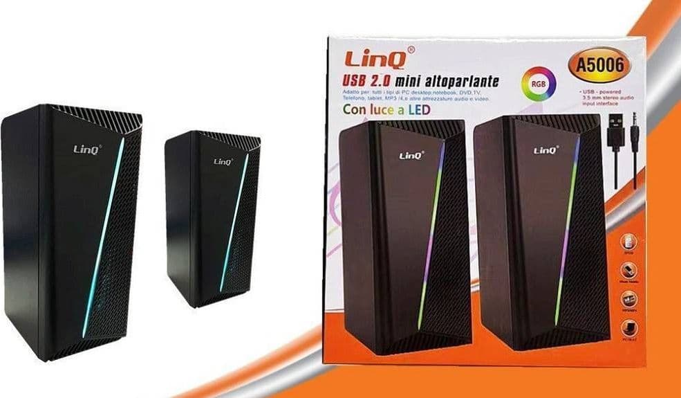 CASSE ALTOPARLANTI GAMING STEREO USB 2.0 LUCE RGB PC DVD TV MP3 TABLET 6W A5006 - 2