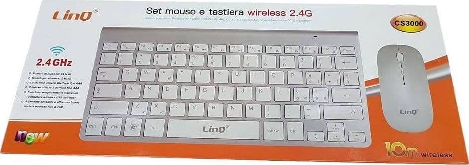 KIT TASTIERA + MOUSE SLIM SOTTILE WIRELESS 2.4GHZ FINO A 10 METRI COMPUTER CS3000 - 3
