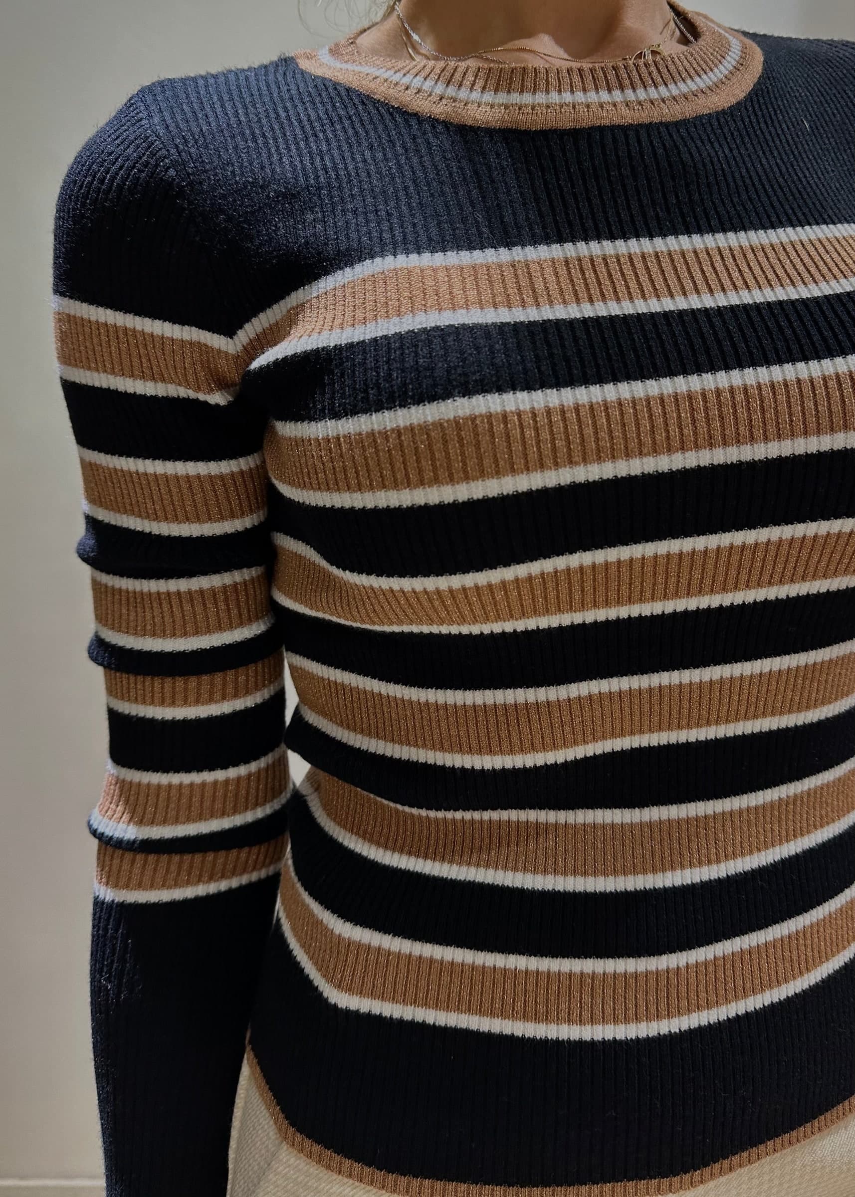 Pullover girocollo marrone nero - 3