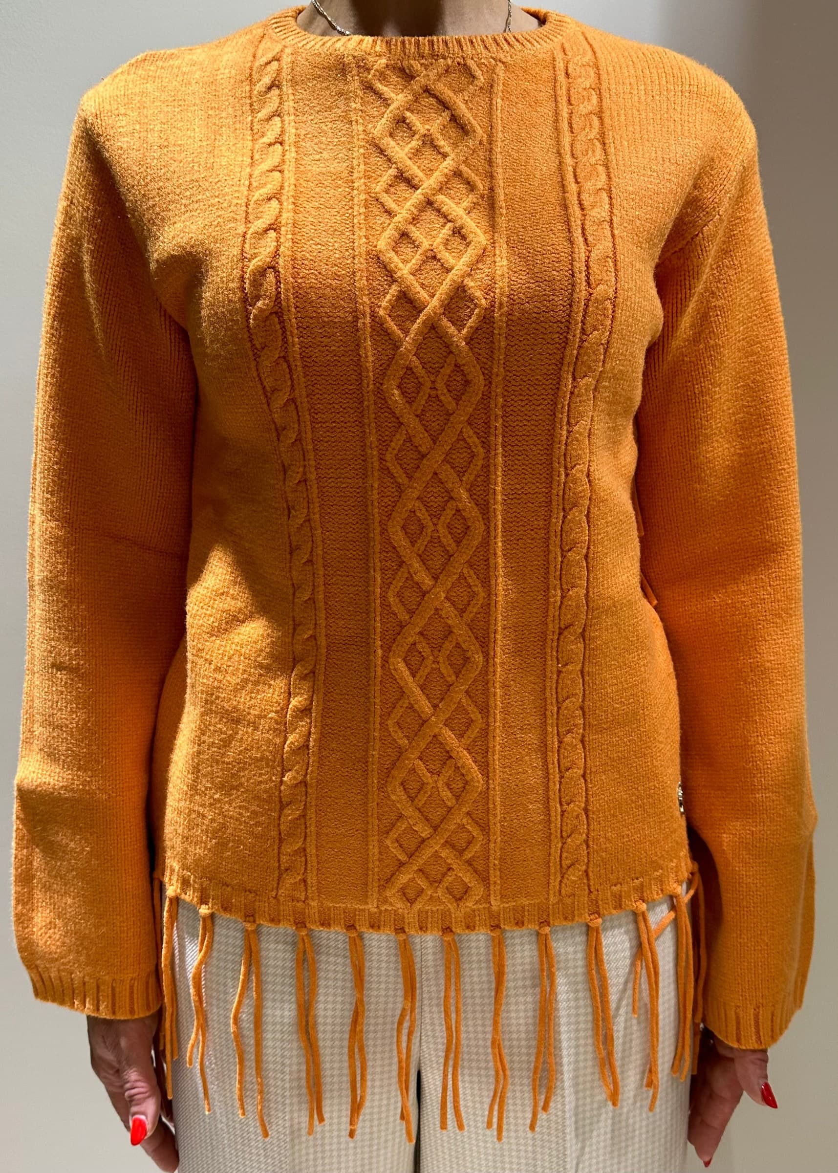 Pullover con frange e treccie albicocca - 2