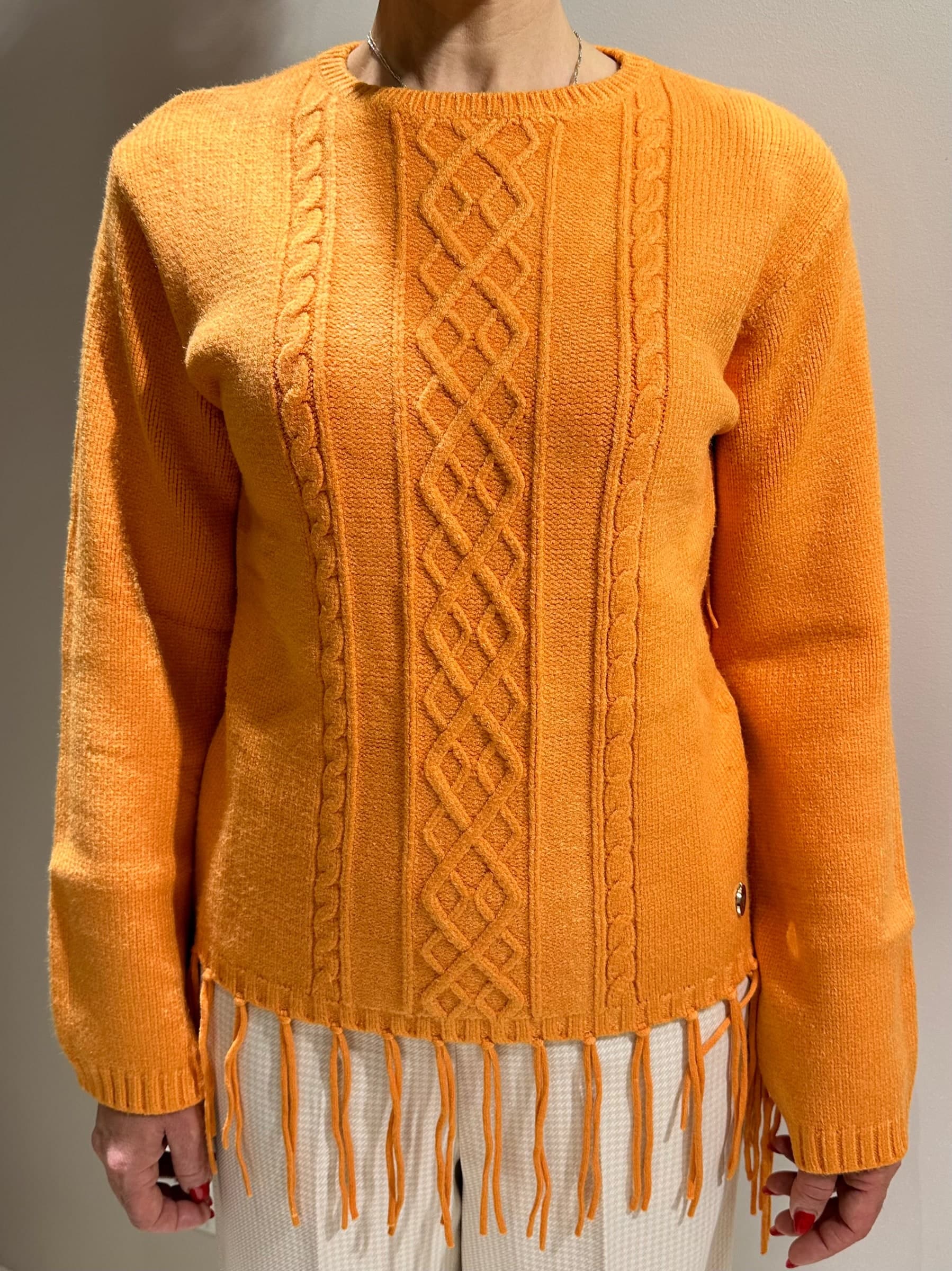Pullover con frange e treccie albicocca - 3