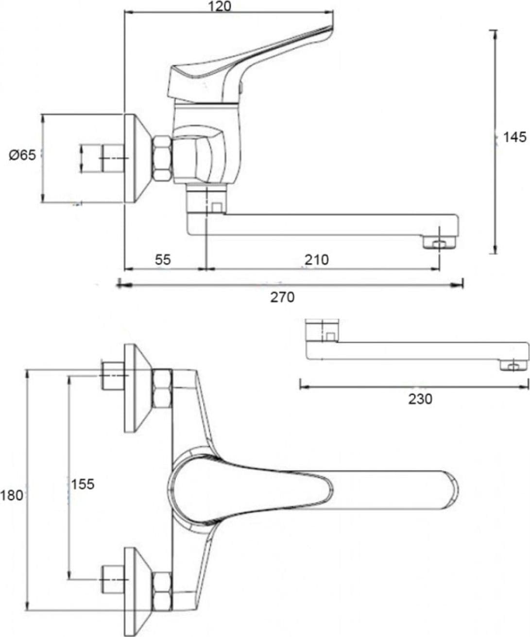 Miscelatore A Muro in Ottone Lavello Cucina con 2 Canne Erogazione Orientabile - 11