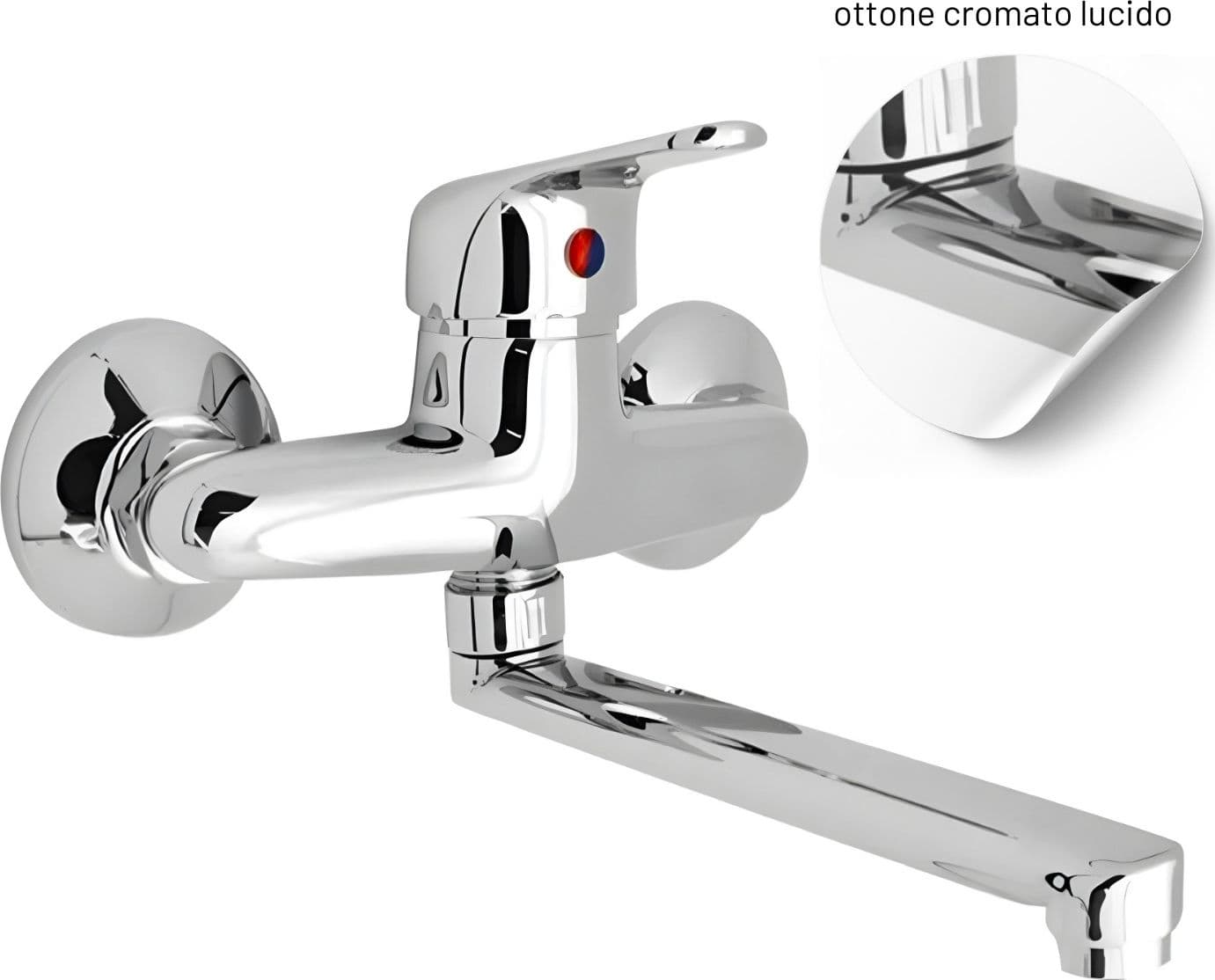 Miscelatore A Muro in Ottone Lavello Cucina con 2 Canne Erogazione Orientabile - 4