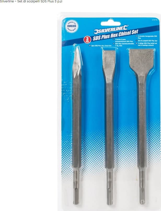 Set di scalpelli SDS Plus con manico esagonale robusto 3 pezzi offertissima silverline in Attacchi Eternal Brico - Ariano Irpino, commercioVirtuoso.it
