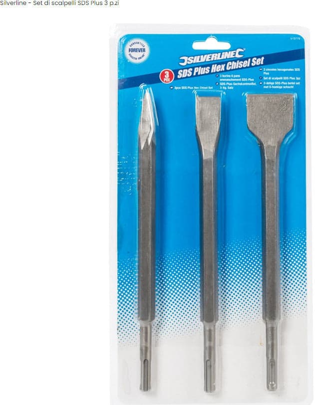 Set di scalpelli SDS Plus con manico esagonale robusto 3 pezzi offertissima silverline in Attacchi Eternal Brico - Ariano Irpino, commercioVirtuoso.it