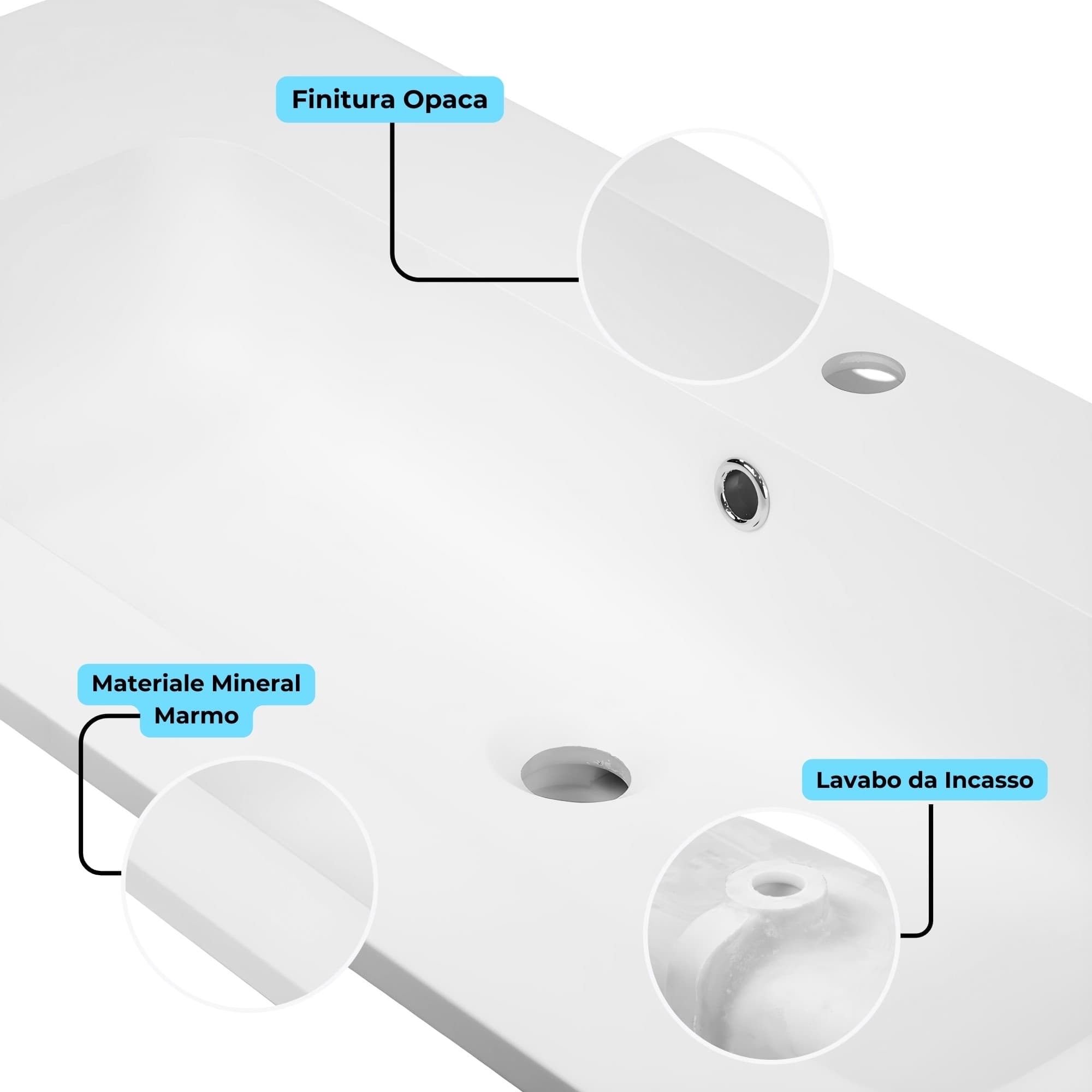 Lavabo ad Incasso Mineral Marmo Colore Bianco Opaco Mobile composizione bagno - 26