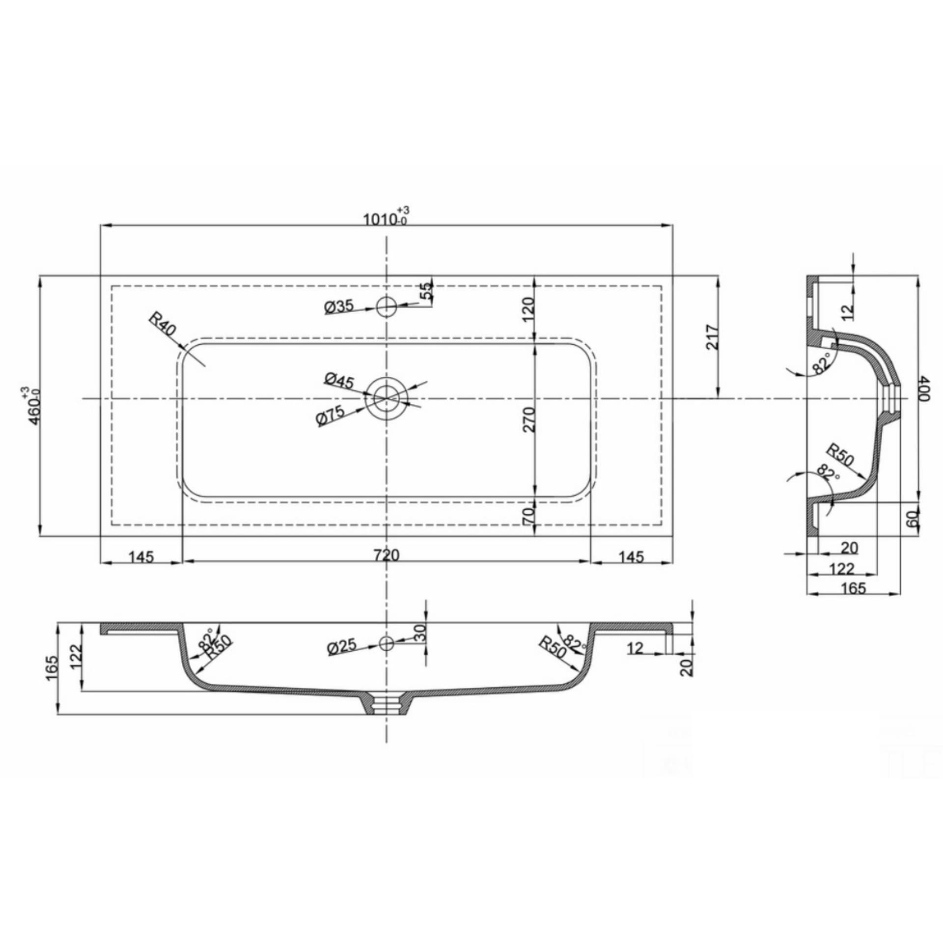 Lavabo Da Incasso In Mineral Marmo Nero Opaco Rettangolare - 22