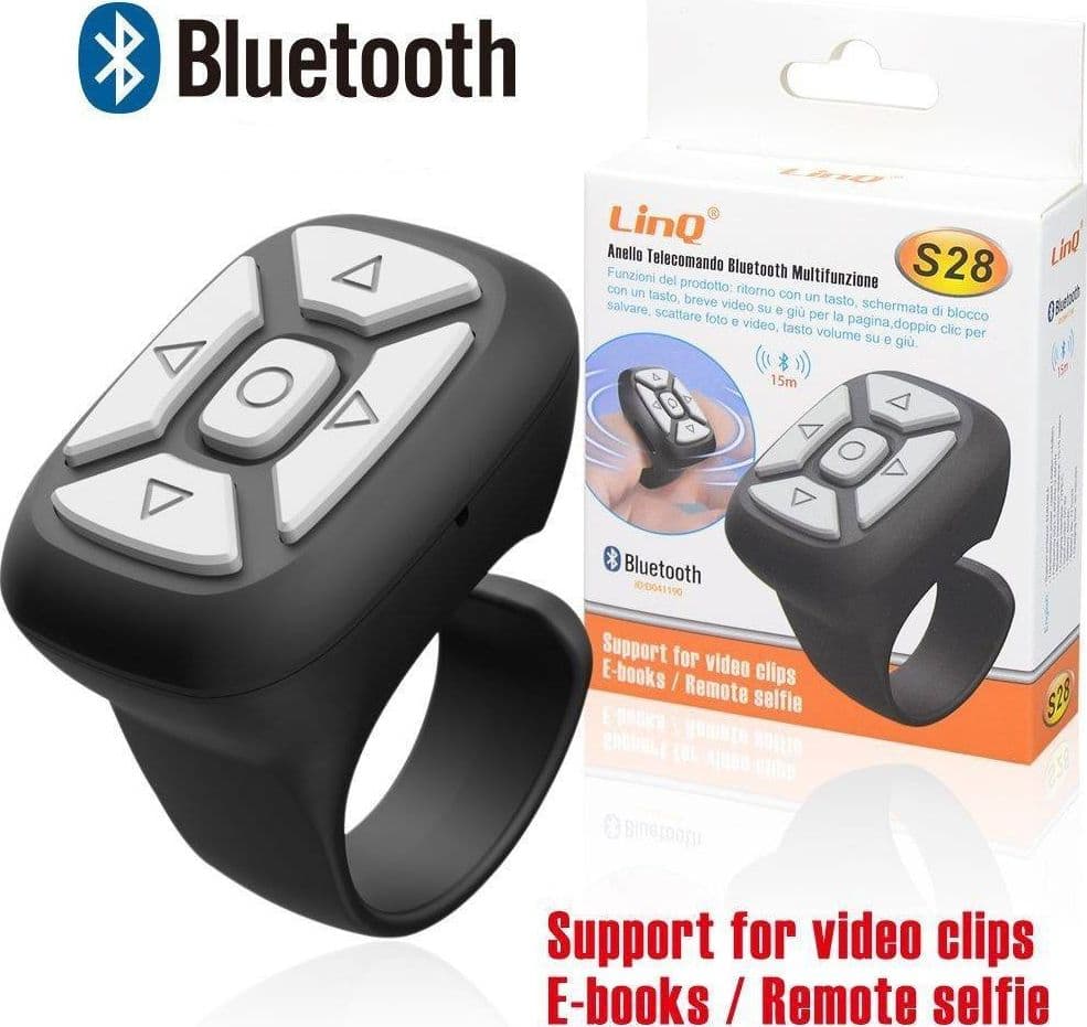 ANELLO TELECOMANDO BLUETOOTH 15M MULTIFUNZIONE SUPPORTO PER VIDEO FOTO E-BOOK S28 - 2