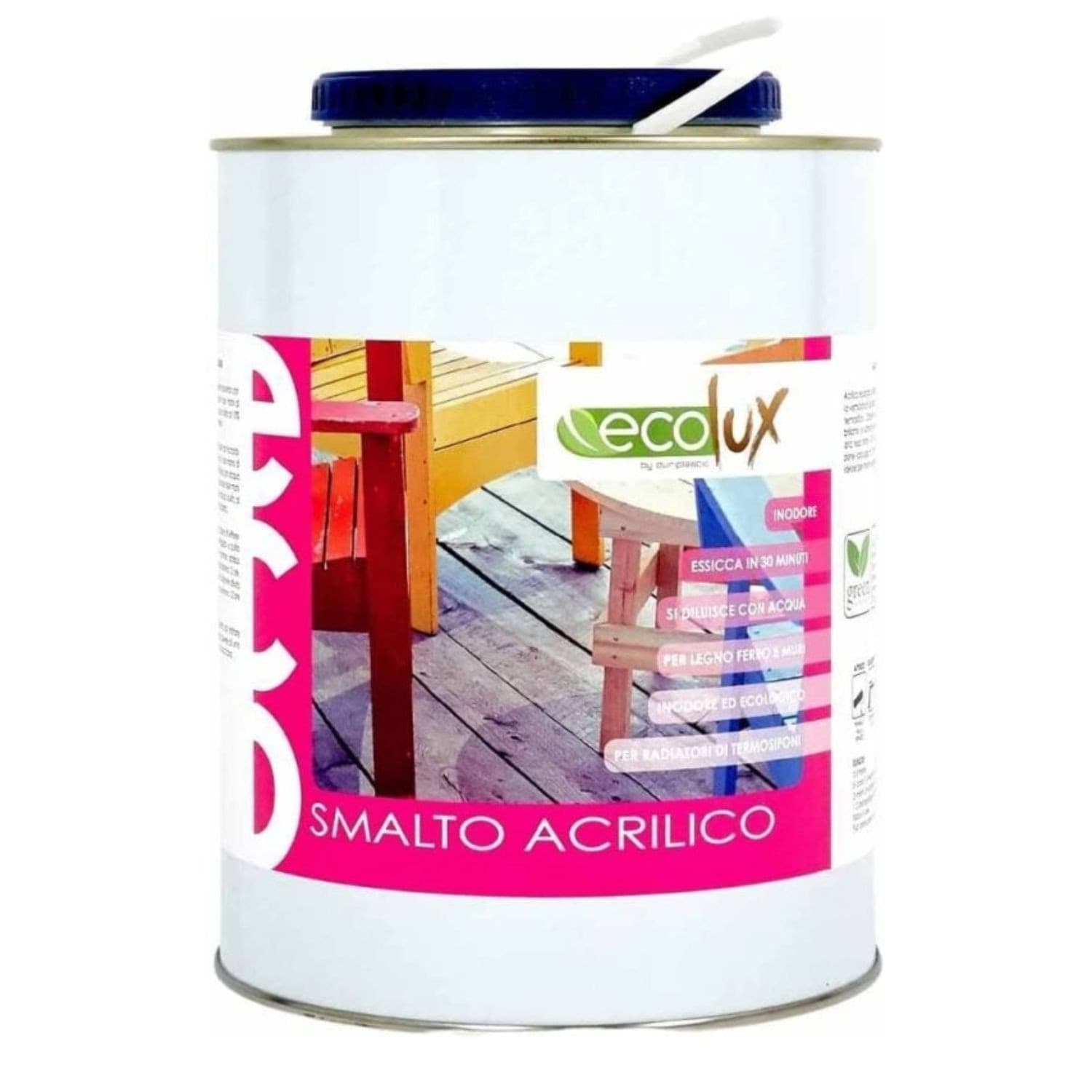 Ecolux Smalto Ecologico Satinato Acrilico ad Acqua Inodore per Interno ed Esterno - 51