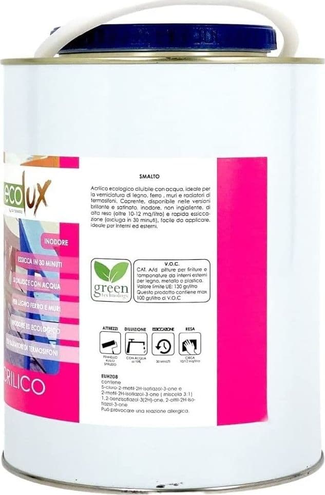 Ecolux Smalto Ecologico Lucido Acrilico ad Acqua Inodore per Interno ed Esterno - 29