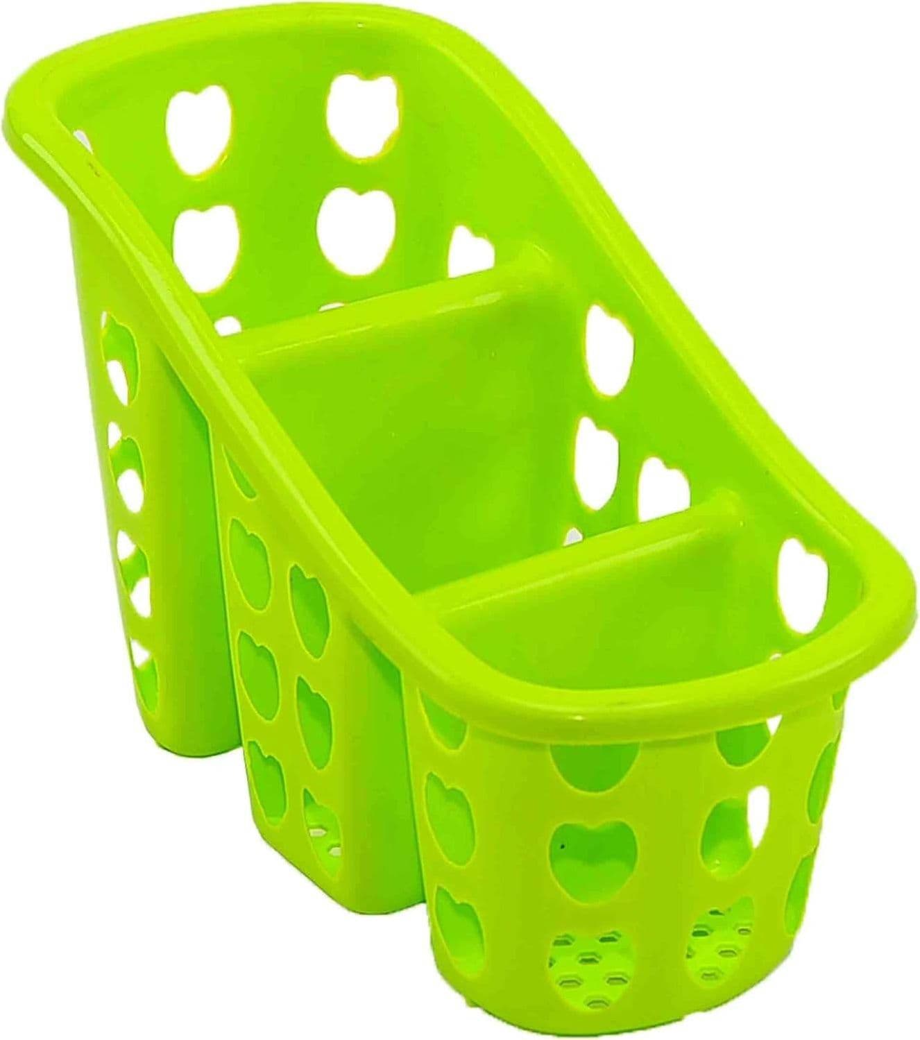 CESTINO SCOLAPOSATE SCOLA PORTAPOSATE 3 SCOMPARTI CUCINA PLASTICA COLORATO CUORI - 3