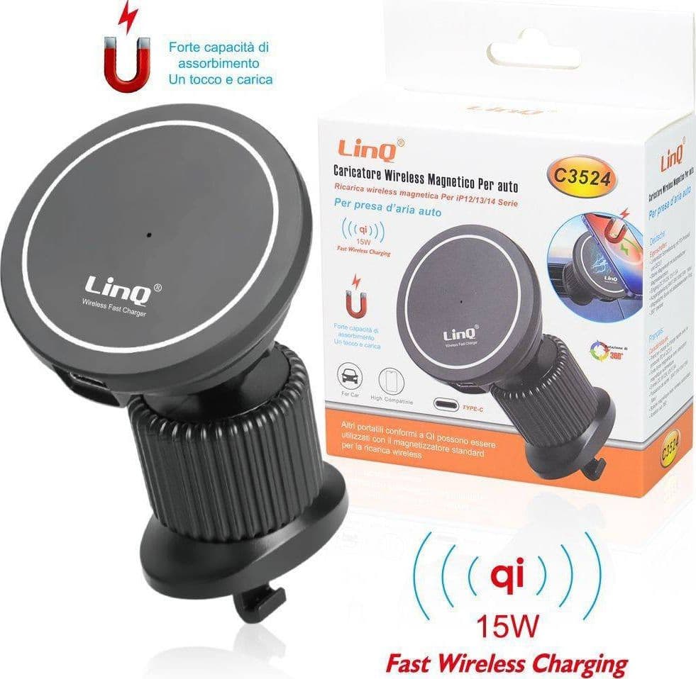CARICABATTERIA WIRELESS MAGNETICO PRESA ARIA AUTO 360° QI 15 W SMARTPHONE C3524 - 2