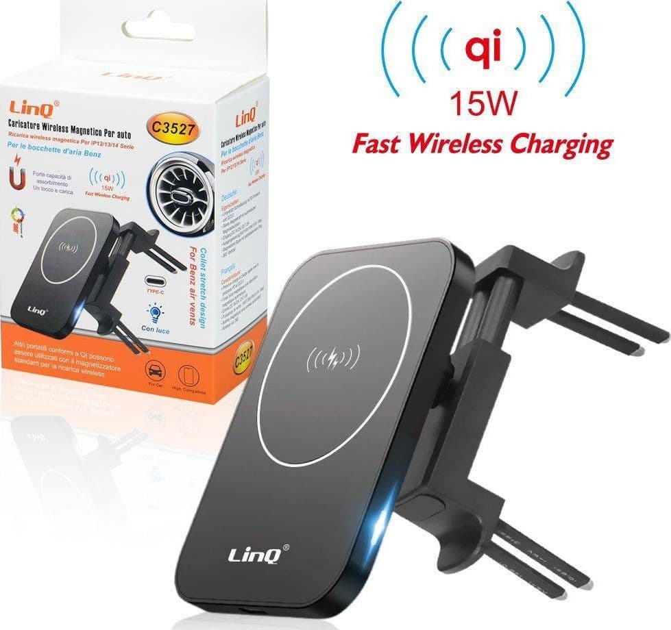 CARICABATTERIA WIRELESS AUTO QI 15W SMARTPHONE PRESA ARIA MERCEDES BENZ LUCE C3527