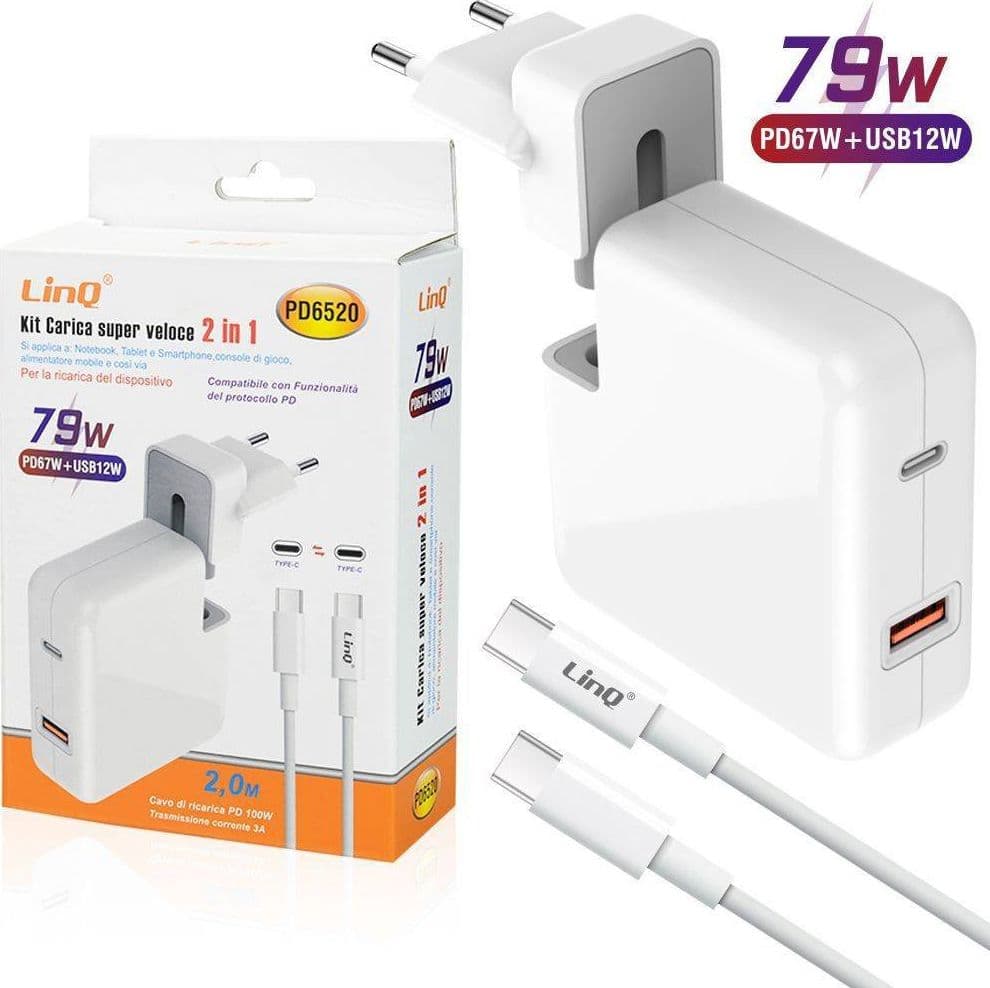 CARICABATTERIE 2IN1 PD67W + USB12W TYPE-C NOTEBOOK SMARTPHONE SUPER VELOCE PD6520