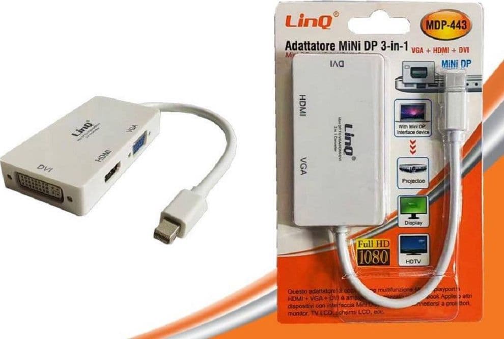 ADATTATORE CONVERTITORE DA MINI DISPLAYPORT 3IN1 A VGA HDMI DVI PROIETTORI MDP-443 - 11