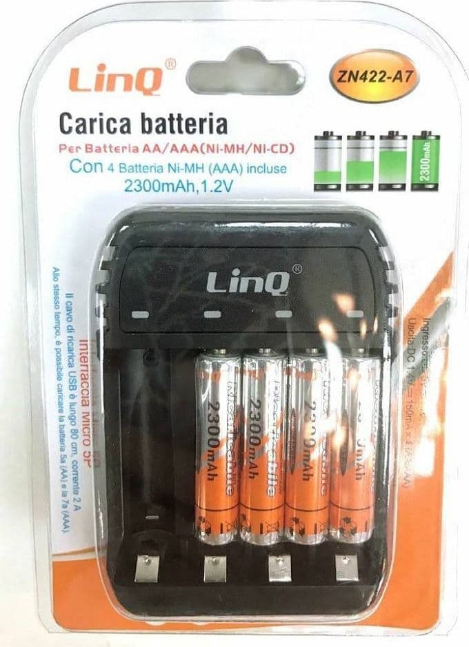 CARICA BATTERIE PILE STILO MINISTILO AA AAA ZN422-A7 + 4 PILE MINISTILO 2300MAH - 2