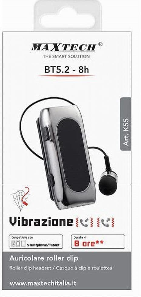 AURICOLARE IN-EAR WIRELESS BT5.2 RETRATTILE VIVAVOCE CLIP STEREO CON MICROFONO K55 - 11