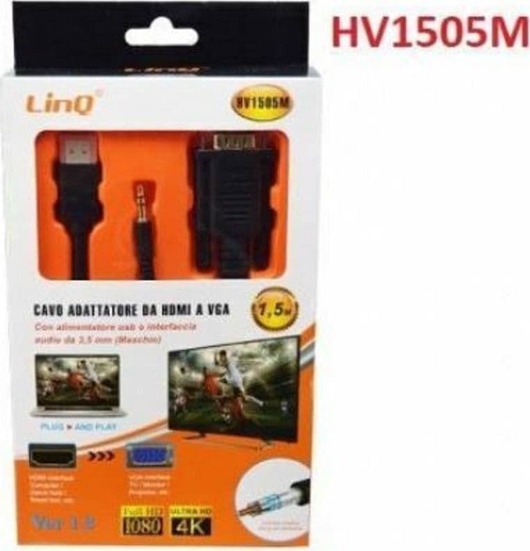 CAVO ADATTATORE DA HDMI A VGA CONVERTITORE CON USB JACK AUDIO MASCHIO 1.5MT HV1505M - 2