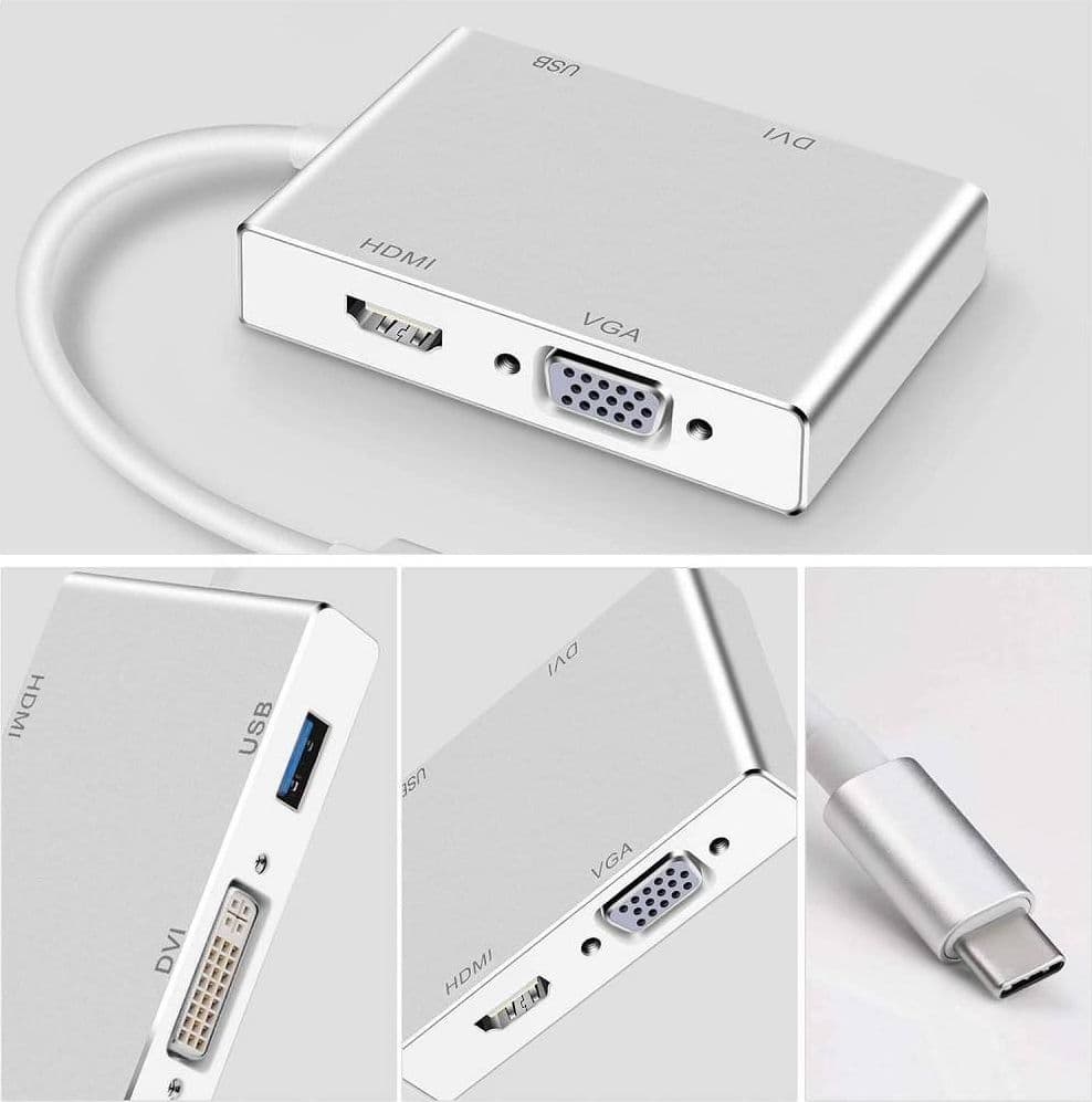 ADATTATORE CONVERTITORE AUDIO VIDEO 4IN1 DA TYPE-C A VGA HDMI DVI USB3.0 TPC-444 - 5