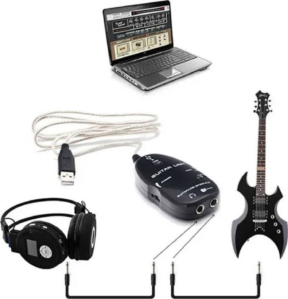 ADATTATORE AMPLIFICATORE PER CHITARRA BASSO INTERFACCIA USB CAVO CUFFIE JT3624 - 3
