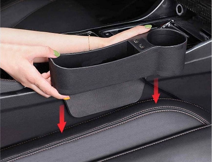 PORTAOGGETTI UNIVERSALE PER SEDILE AUTO PORTA BICCHIERE ORGANIZER 2 PORTE USB - 4