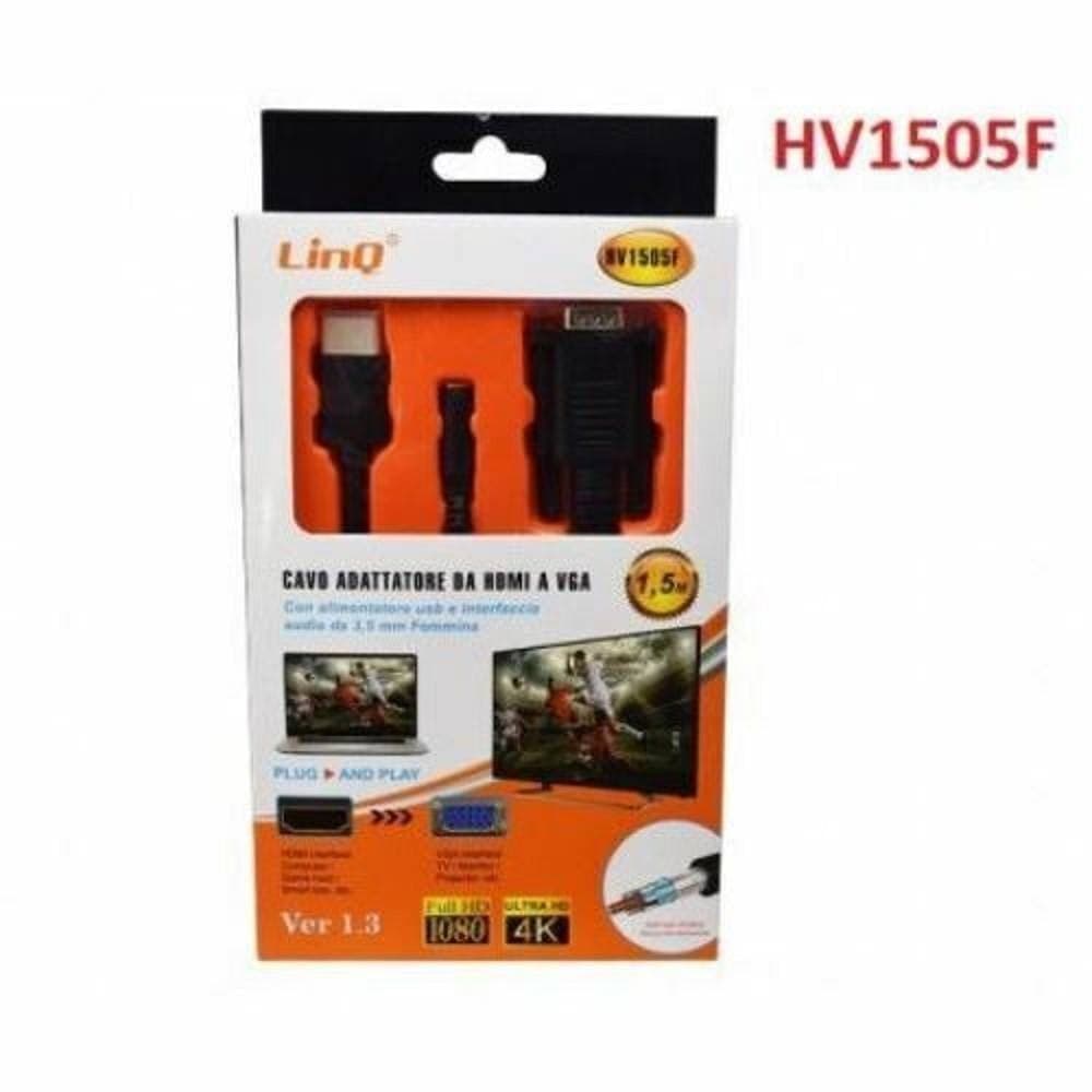 CAVO ADATTATORE DA HDMI A VGA CON ALIMENTAZIONE USB JACK AUDIO FEMMINA 1.5MT HV1505F - 2