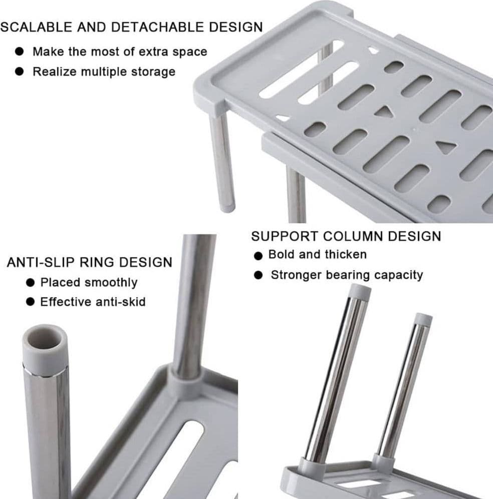 SCAFFALE ESPANDIBILE PER ARMADIETTI ORGANIZER CUCINA A SCOMPARSA BAGNO DISPENSA - 7