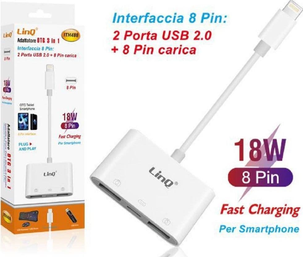 ADATTATORE 8 PIN LETTORE SCHEDE MEMORIA OTG 3IN1 LIGHTNING + 2 USB FEMMINA ITH488 - 2