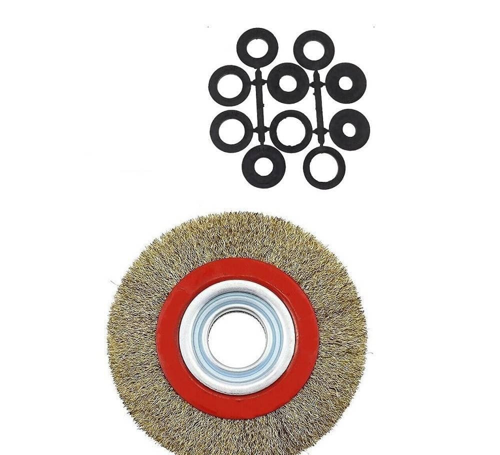 SPAZZOLA DIAMETRO 150 MM DISCO FILI IN ACCIAIO PER MOLA SMERIGLIATRICE DA BANCO - 3