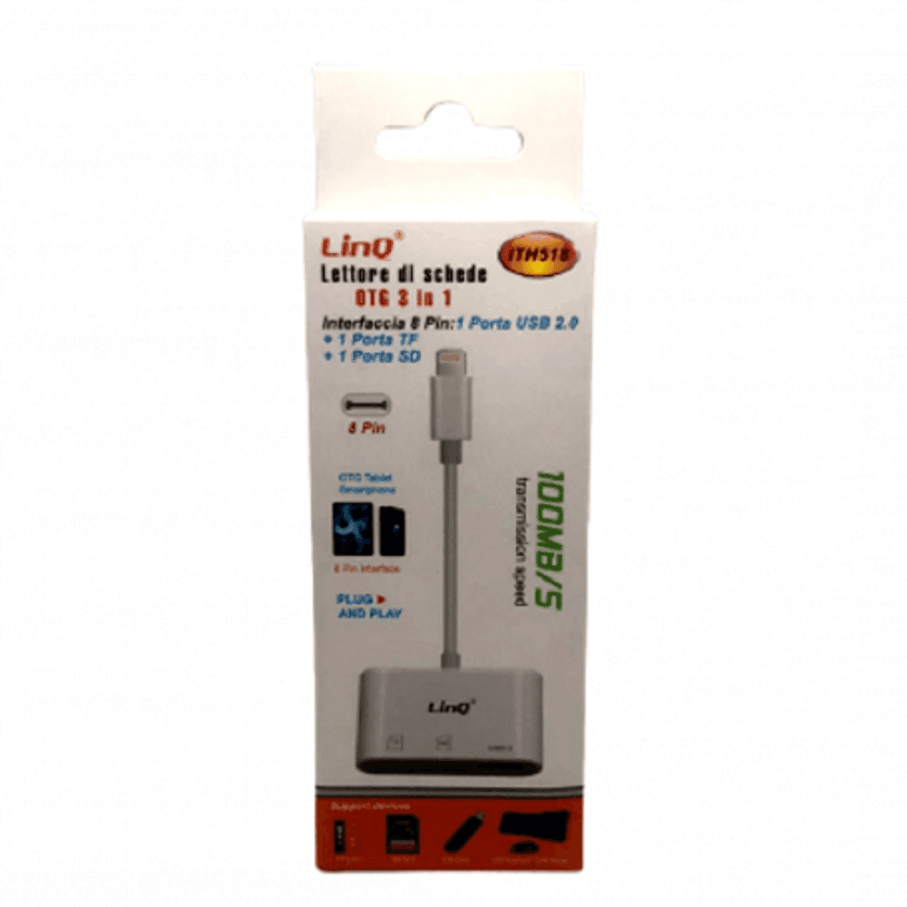 LETTORE SCHEDE MEMORY CARD OTG 3IN1 INTERFACCIA LIGHTNING A MICRO-SD/TF/USB ITH518 - 2
