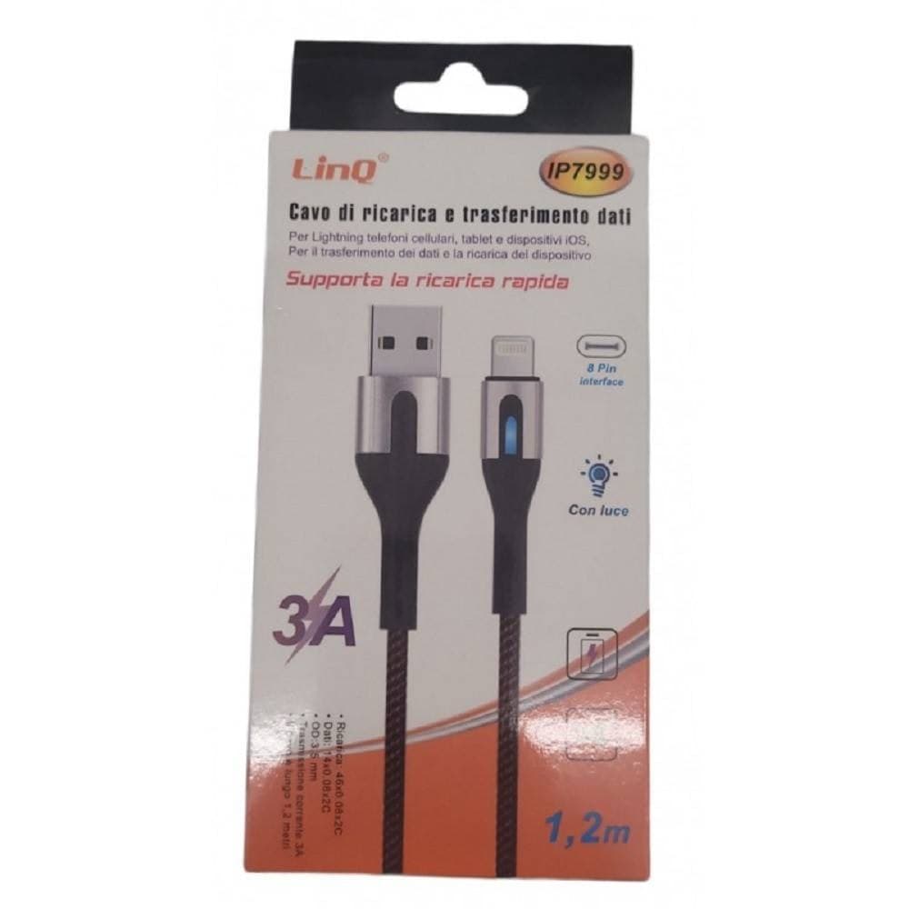 CAVO RICARICA RAPIDA TRASFERIMENTO DATI USB LIGHTNING LUMINOSA 3A 120 CM IP7999 - 2