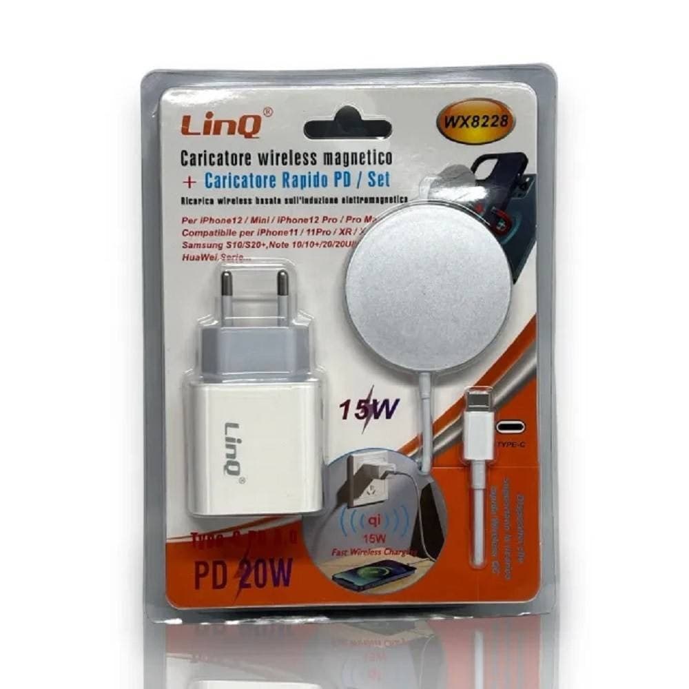 KIT CARICABATTERIE AD INDUZIONE WIRELESS MAGNETICO 15W+CARICATORE RETE TIPO-C WX8228 - 2