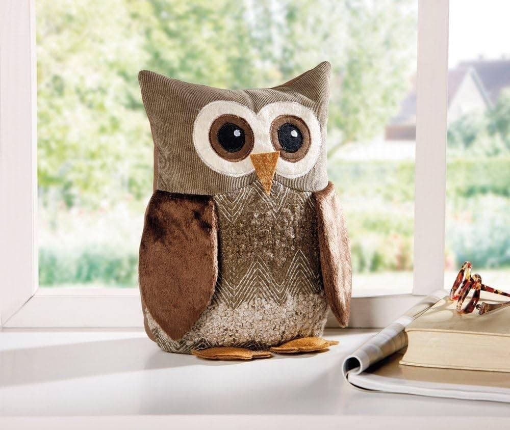 FERMAPORTA A FORMA DI GUFO DECORATIVO MORBIDO IN VELLUTO CINIGLIA PELUCHE 25 CM - 2