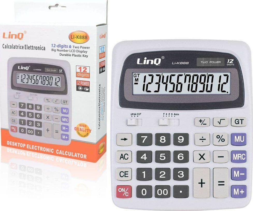 CALCOLATRICE ELETTRONICA LI-K888 DISPLAY LCD 12 CIFRE A GRANDI NUMERI 2 POWER - 2