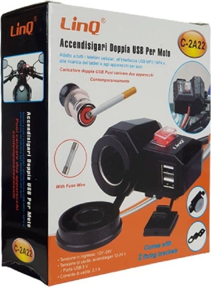 PRESA ACCEDISIGARI CON DOPPIA PORTA USB PER MOTO MOTOCICLETTA SCOOTER AUTO C-2A22 - 4