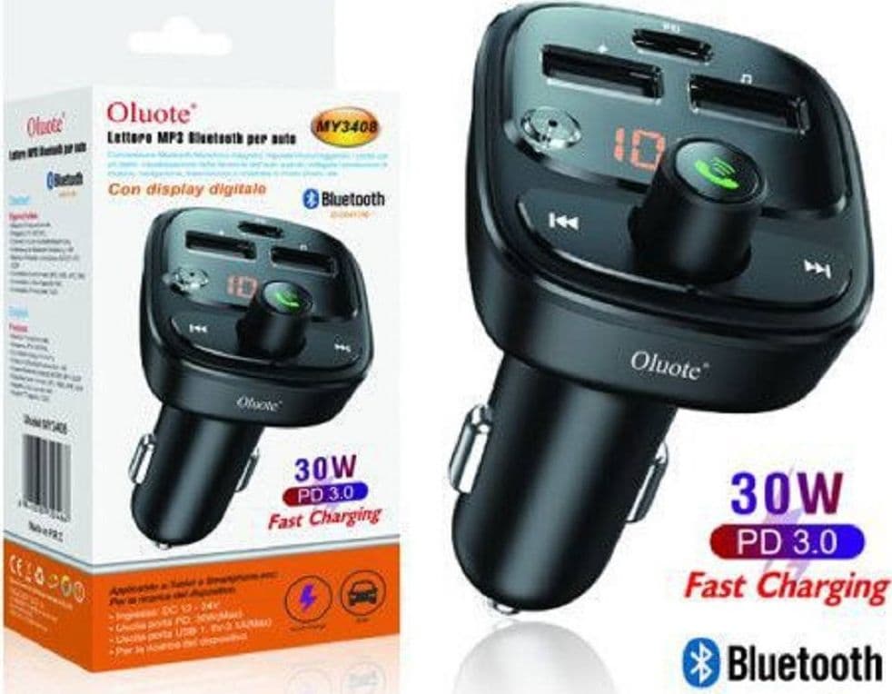 LETTORE MP3 BLUETOOTH PER AUTO 30 W DISPLAY LCD DC ACCENDISIGARI 12V 24V MY3408