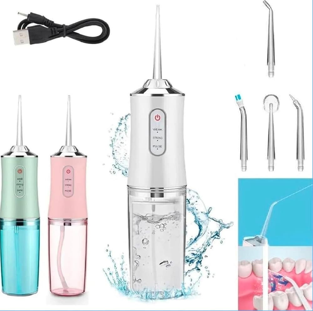 IDROPULSORE DENTALE PORTATILE 3 MODALITÀ 4 UGELLI RICAMBIO IPX7 USB RICARICABILE - 10