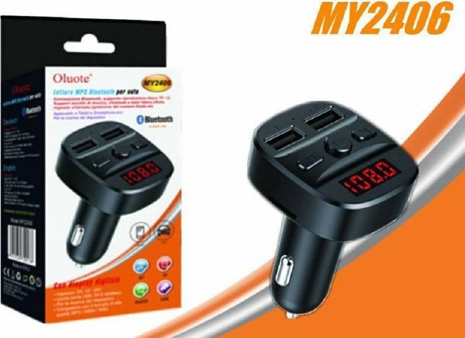 TRASMETTITORE FM BLUETOOTH PER AUTO 2 PORTE USB LED TF WMA LETTORE MP3 MY2406 - 2