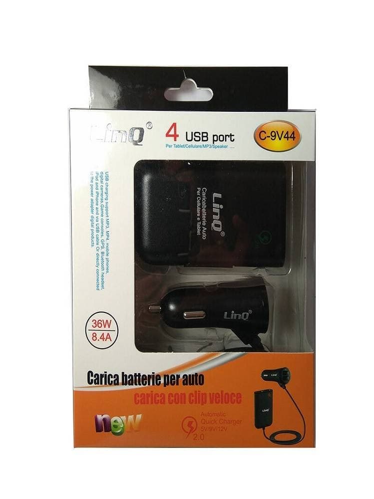 CARICABATTERIA AUTO 4 PORTE USB CAVO ESTENSIBILE 36W RICARICA VELOCE 8.4A C-9V44 - 3