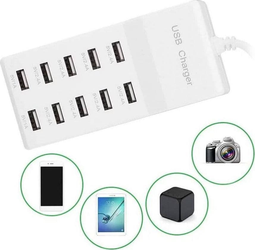 MULTIPRESA CARICATORE RAPIDO 50 WATT A 10 PORTE USB DC5V T-10A08 PER SMARTPHONE - 5