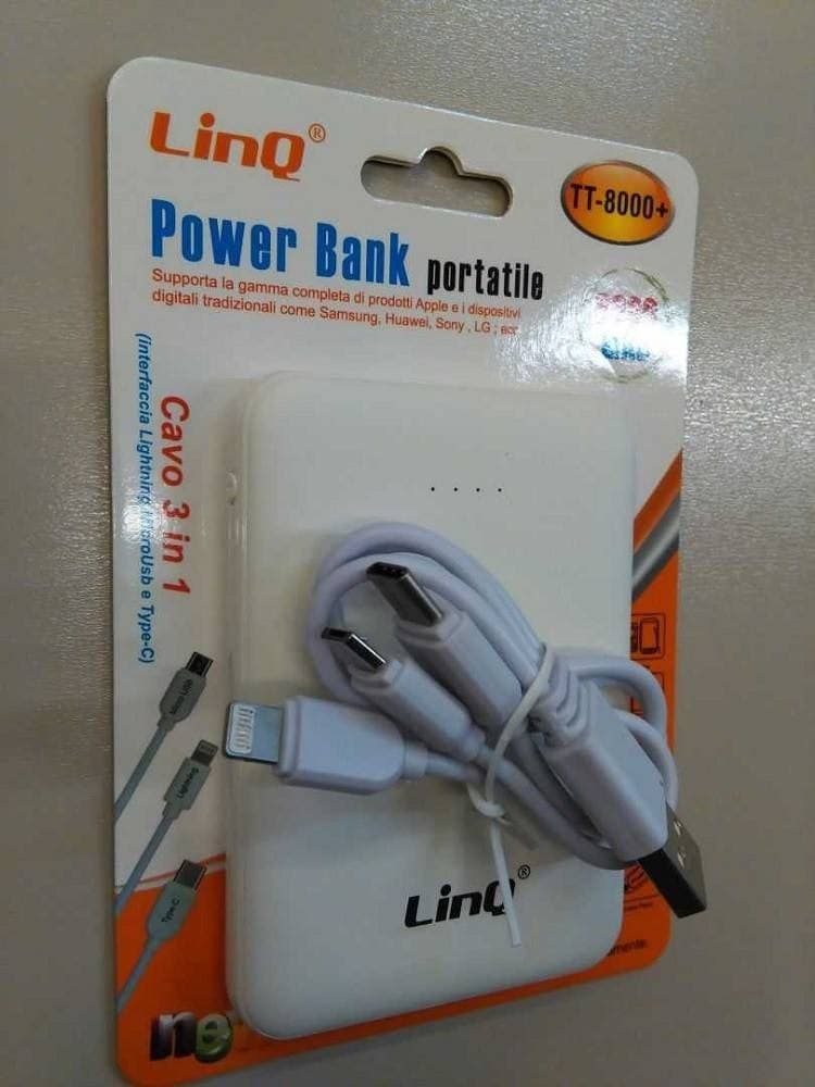 POWER BANK SOTTILE BATTERIA SUPPLEMENTARE 8000 MAH DOPPIA USB CAVO 3IN1 TT-8000+ - 5