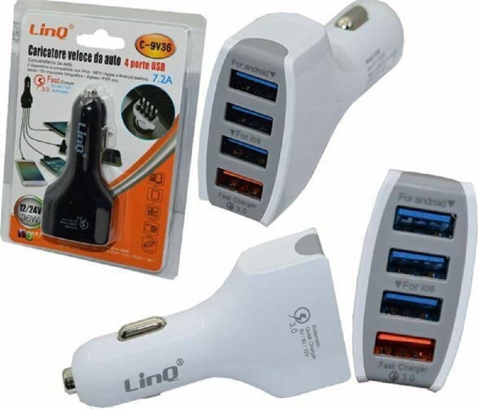 CARICABATTERIA DA AUTO RICARICA VELOCE 4 PORTE USB 5V 9V 12V 24V 7.2A 36W C-9V36 - 2