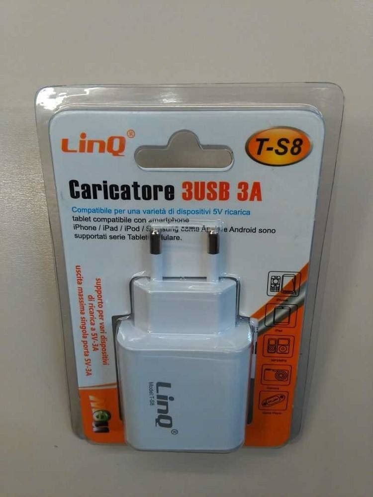 ALIMENTATORE CARICABATTERIE ADATTATORE CARICATORE CON 3 PORTE USB RETE 5V-3A T-S8 - 3