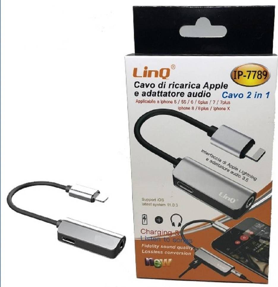 CAVO RICARICA ADATTATORE AUDIO 2 IN 1 LIGHTNING CUFFIE JACK 3,5MM IPHONE IP-7789 - 6